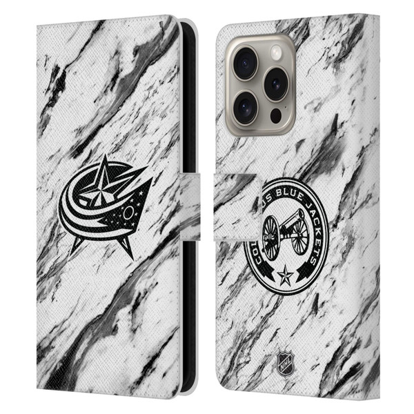 NHL Columbus Blue Jackets Marble Leather Book Wallet Case Cover For Apple iPhone 16 Pro