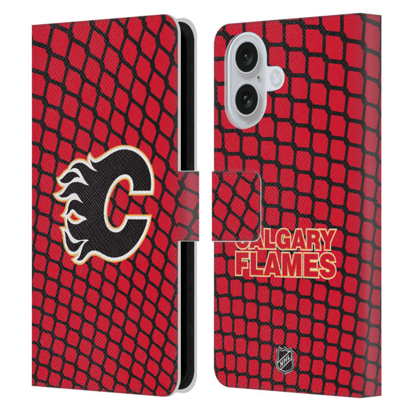 NHL Calgary Flames Net Pattern Leather Book Wallet Case Cover For Apple iPhone 16
