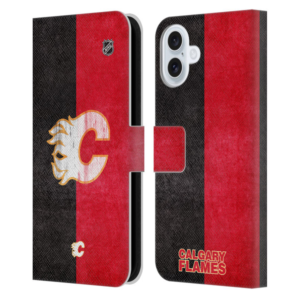 NHL Calgary Flames Half Distressed Leather Book Wallet Case Cover For Apple iPhone 16 Plus