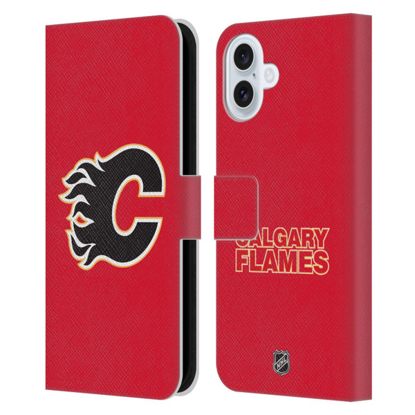 NHL Calgary Flames Plain Leather Book Wallet Case Cover For Apple iPhone 16 Plus
