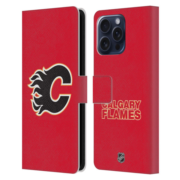 NHL Calgary Flames Plain Leather Book Wallet Case Cover For Apple iPhone 16 Pro Max