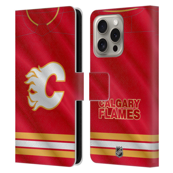 NHL Calgary Flames Jersey Leather Book Wallet Case Cover For Apple iPhone 16 Pro