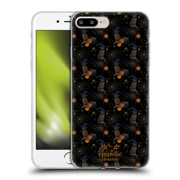 Episodic Drawing Spooky Patterns Cat's Halloween Hat Soft Gel Case for Apple iPhone 7 Plus / iPhone 8 Plus