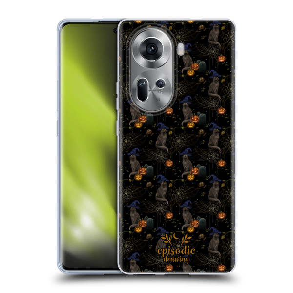 Episodic Drawing Spooky Patterns Cat's Halloween Hat Soft Gel Case for OPPO Reno11