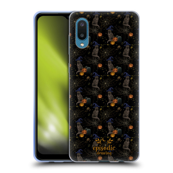 Episodic Drawing Spooky Patterns Cat's Halloween Hat Soft Gel Case for Samsung Galaxy A02/M02 (2021)