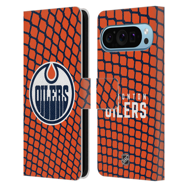 NHL Edmonton Oilers Net Pattern Leather Book Wallet Case Cover For Google Pixel 9 / Pixel 9 Pro