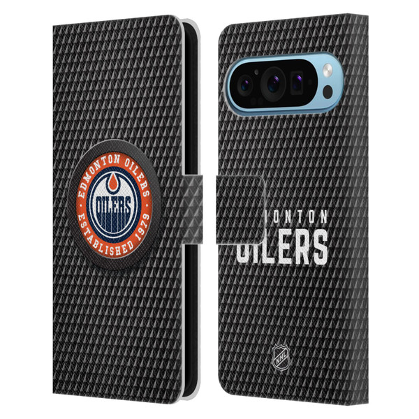 NHL Edmonton Oilers Puck Texture Leather Book Wallet Case Cover For Google Pixel 9 / Pixel 9 Pro