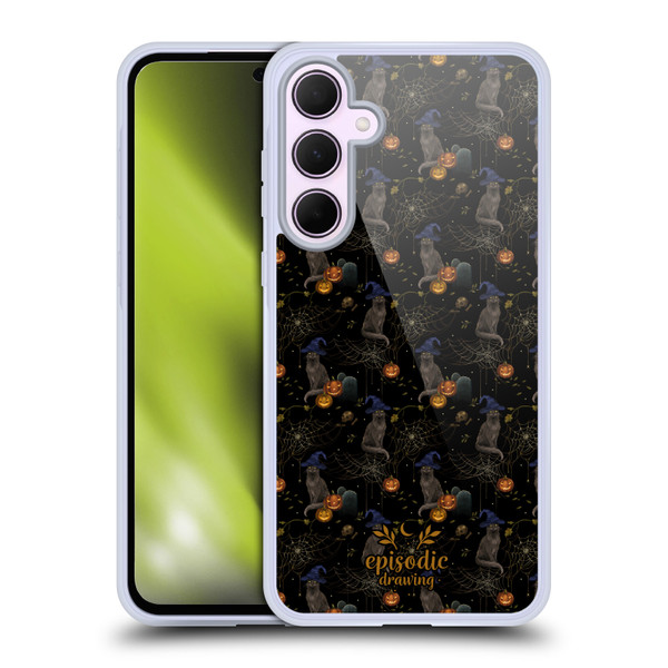 Episodic Drawing Spooky Patterns Cat's Halloween Hat Soft Gel Case for Samsung Galaxy A35 5G