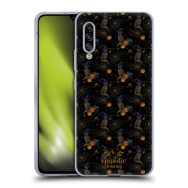 Episodic Drawing Spooky Patterns Cat's Halloween Hat Soft Gel Case for Samsung Galaxy A90 5G (2019)
