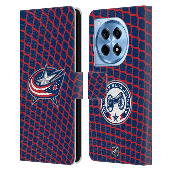 NHL Columbus Blue Jackets Net Pattern Leather Book Wallet Case Cover For OnePlus 12R