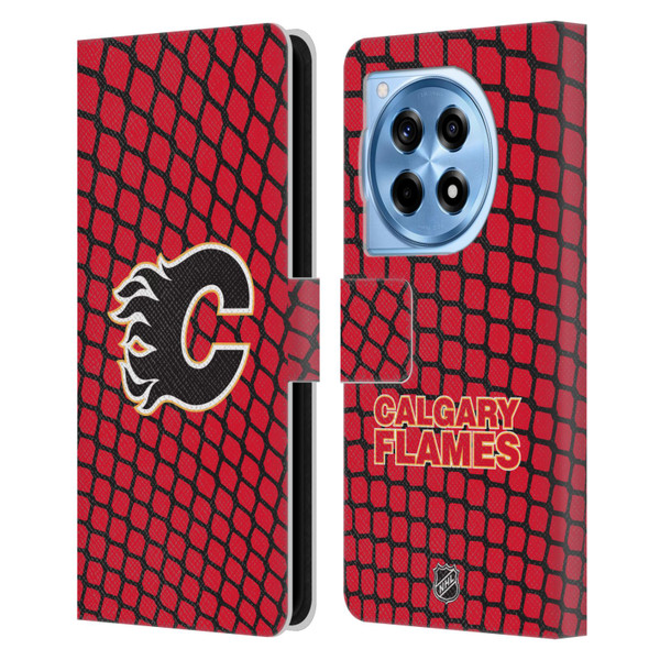 NHL Calgary Flames Net Pattern Leather Book Wallet Case Cover For OnePlus 12R