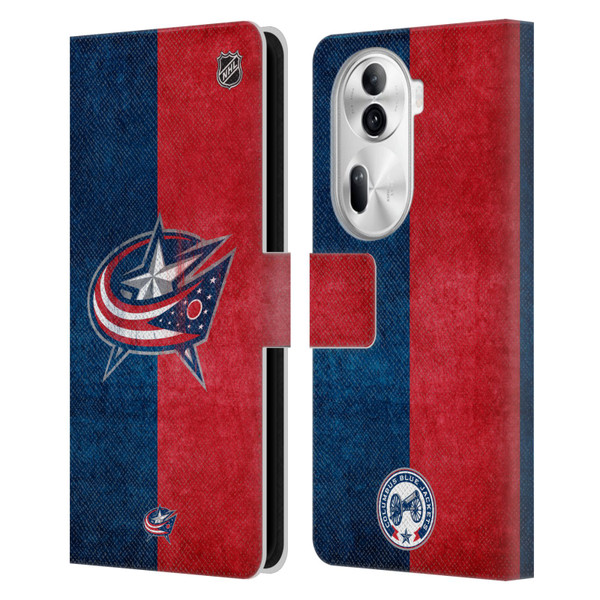 NHL Columbus Blue Jackets Half Distressed Leather Book Wallet Case Cover For OPPO Reno11