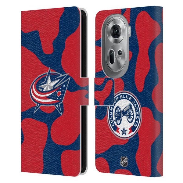 NHL Columbus Blue Jackets Cow Pattern Leather Book Wallet Case Cover For OPPO Reno11 Pro