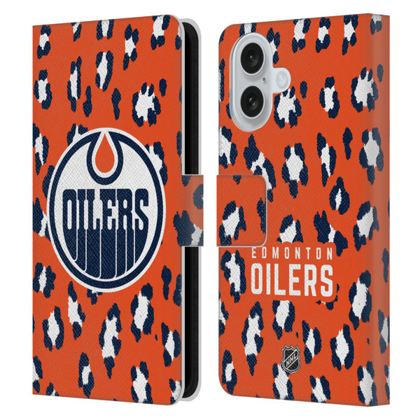 NHL Edmonton Oilers Leopard Patten Leather Book Wallet Case Cover For Apple iPhone 16