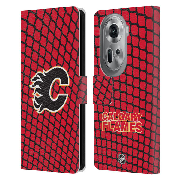 NHL Calgary Flames Net Pattern Leather Book Wallet Case Cover For OPPO Reno11 Pro