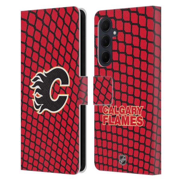 NHL Calgary Flames Net Pattern Leather Book Wallet Case Cover For Samsung Galaxy A35 5G