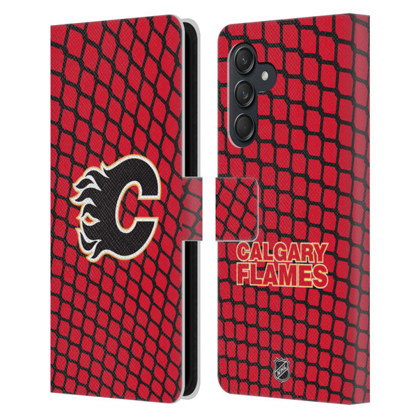 NHL Calgary Flames Net Pattern Leather Book Wallet Case Cover For Samsung Galaxy M55 5G