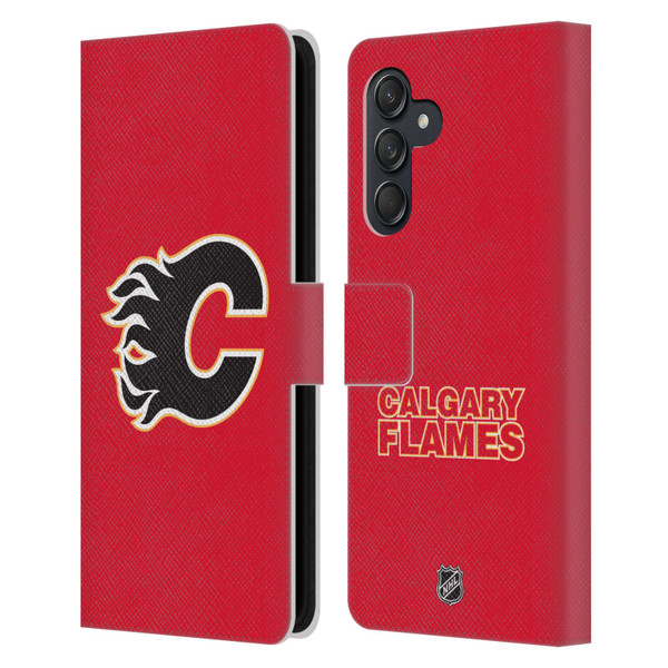 NHL Calgary Flames Plain Leather Book Wallet Case Cover For Samsung Galaxy M55 5G