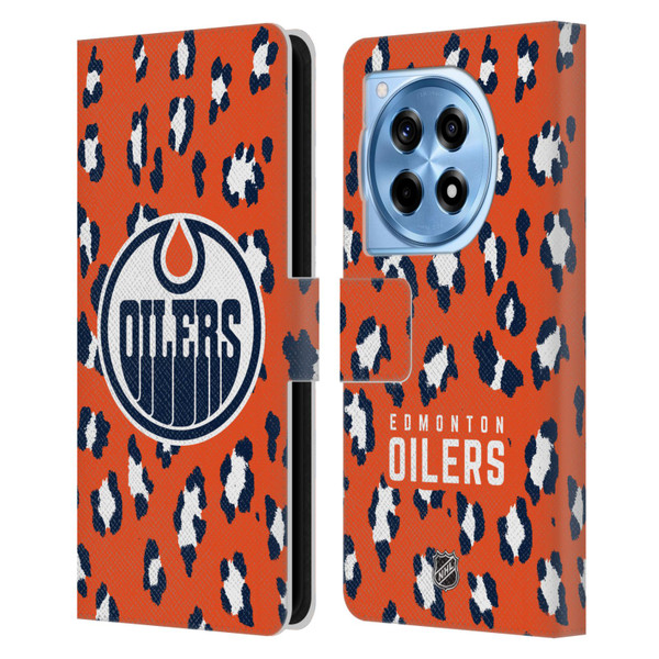 NHL Edmonton Oilers Leopard Patten Leather Book Wallet Case Cover For OnePlus 12R