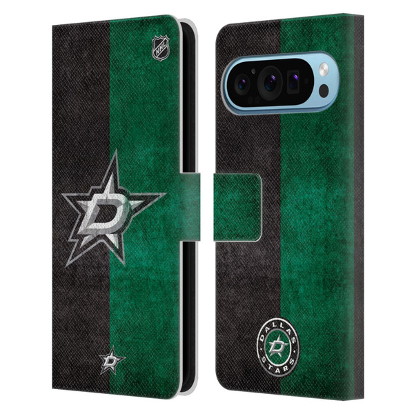 NHL Dallas Stars Half Distressed Leather Book Wallet Case Cover For Google Pixel 9 / Pixel 9 Pro