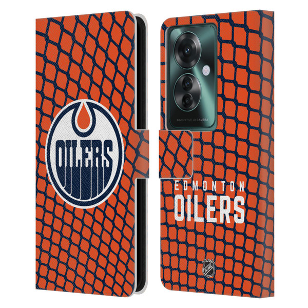 NHL Edmonton Oilers Net Pattern Leather Book Wallet Case Cover For OPPO Reno11 F 5G / F25 Pro 5G