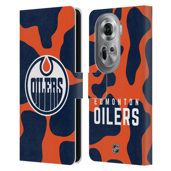 NHL Edmonton Oilers Cow Pattern Leather Book Wallet Case Cover For OPPO Reno11 Pro