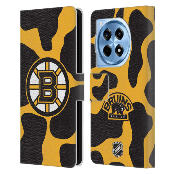 NHL Boston Bruins Cow Pattern Leather Book Wallet Case Cover For OnePlus 12R