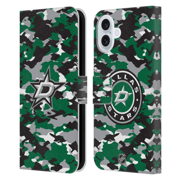 NHL Dallas Stars Camouflage Leather Book Wallet Case Cover For Apple iPhone 16 Plus