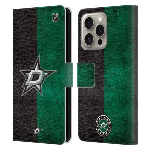 NHL Dallas Stars Half Distressed Leather Book Wallet Case Cover For Apple iPhone 16 Pro