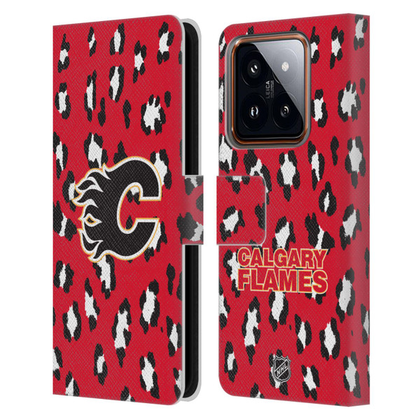 NHL Calgary Flames Leopard Patten Leather Book Wallet Case Cover For Xiaomi 14