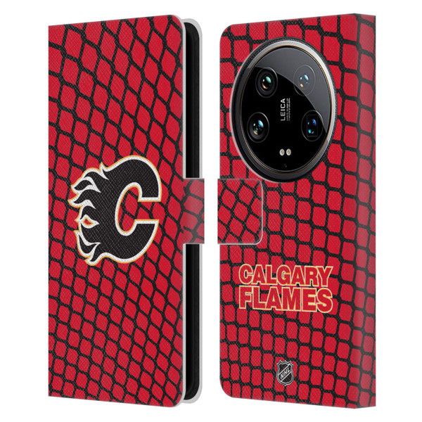 NHL Calgary Flames Net Pattern Leather Book Wallet Case Cover For Xiaomi 14 Ultra