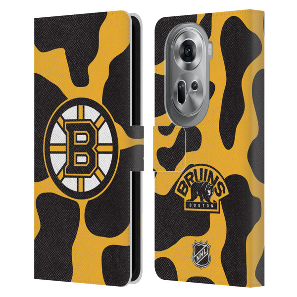 NHL Boston Bruins Cow Pattern Leather Book Wallet Case Cover For OPPO Reno11 Pro