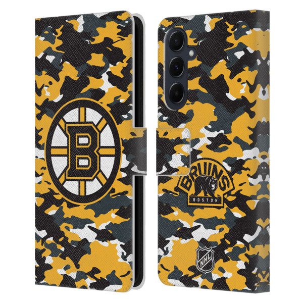 NHL Boston Bruins Camouflage Leather Book Wallet Case Cover For Samsung Galaxy A55 5G