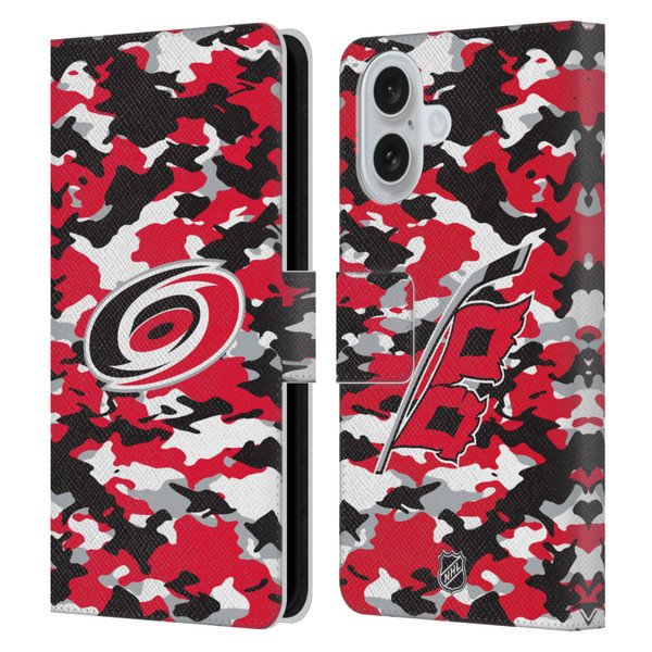 NHL Carolina Hurricanes Camouflage Leather Book Wallet Case Cover For Apple iPhone 16