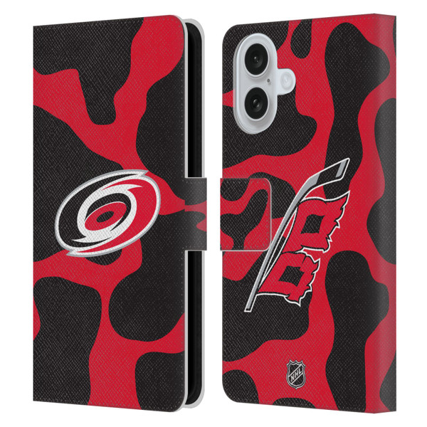 NHL Carolina Hurricanes Cow Pattern Leather Book Wallet Case Cover For Apple iPhone 16
