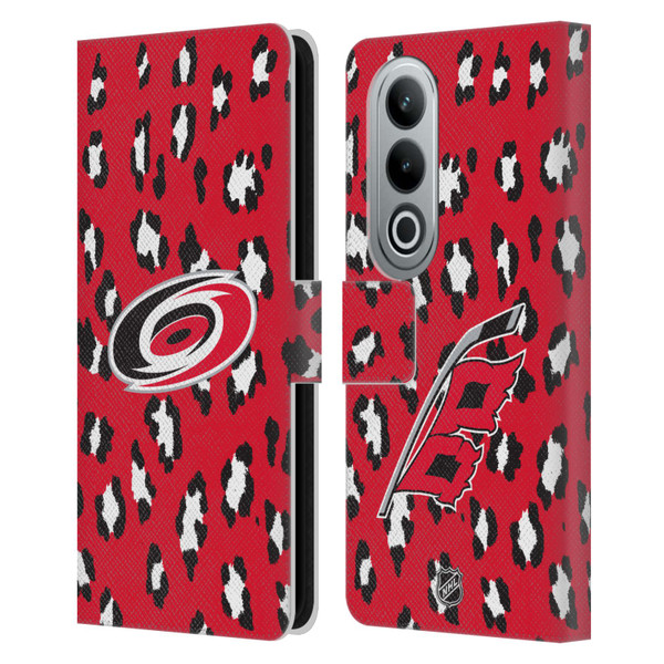 NHL Carolina Hurricanes Leopard Patten Leather Book Wallet Case Cover For OPPO OnePlus Ace 3V 5G