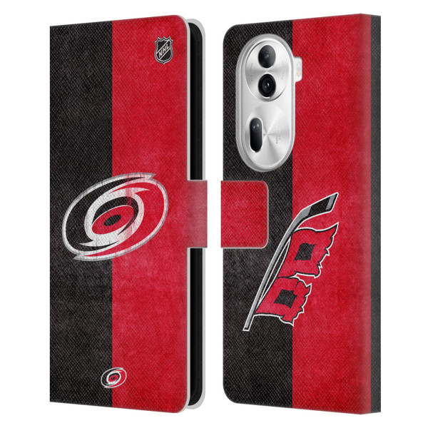 NHL Carolina Hurricanes Half Distressed Leather Book Wallet Case Cover For OPPO Reno11