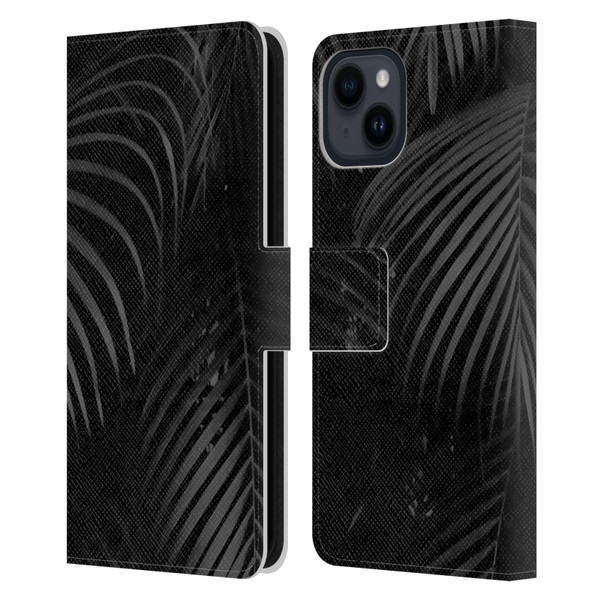 LebensArt Elegance in Black Palms Leather Book Wallet Case Cover For Apple iPhone 15