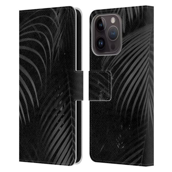 LebensArt Elegance in Black Palms Leather Book Wallet Case Cover For Apple iPhone 15 Pro