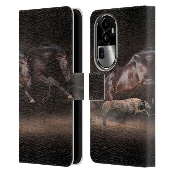Klaudia Senator Animal Art Greyhound And Horse Leather Book Wallet Case Cover For OPPO Reno10 Pro+