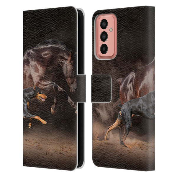 Klaudia Senator Animal Art Doberman And Horse Leather Book Wallet Case Cover For Samsung Galaxy M13 (2022)