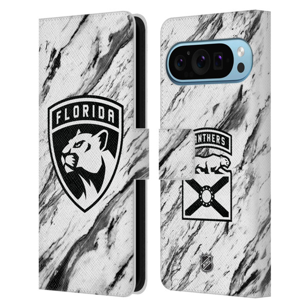 NHL Florida Panthers Marble Leather Book Wallet Case Cover For Google Pixel 9 / Pixel 9 Pro