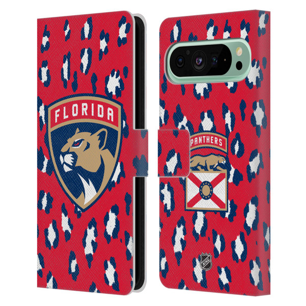 NHL Florida Panthers Leopard Patten Leather Book Wallet Case Cover For Google Pixel 9 Pro XL