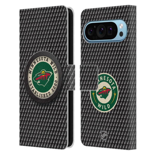 NHL Minnesota Wild Puck Texture Leather Book Wallet Case Cover For Google Pixel 9 / Pixel 9 Pro