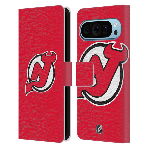 NHL New Jersey Devils Plain Leather Book Wallet Case Cover For Google Pixel 9 / Pixel 9 Pro