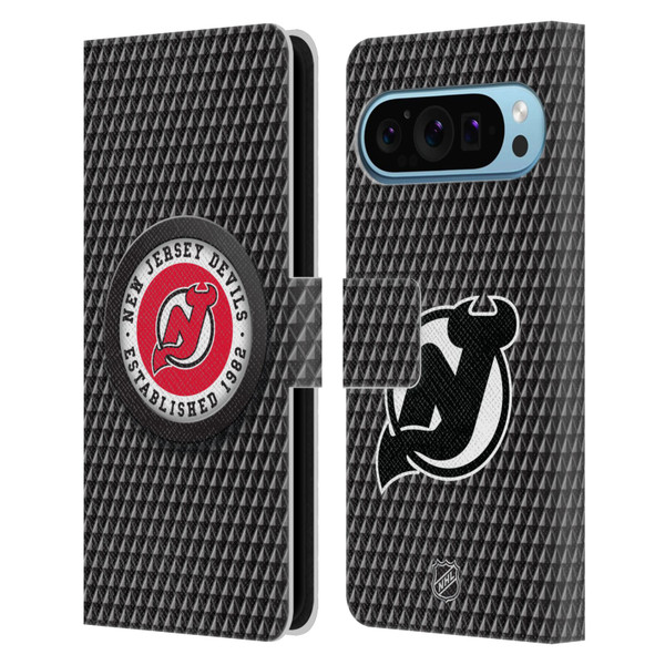 NHL New Jersey Devils Puck Texture Leather Book Wallet Case Cover For Google Pixel 9 / Pixel 9 Pro