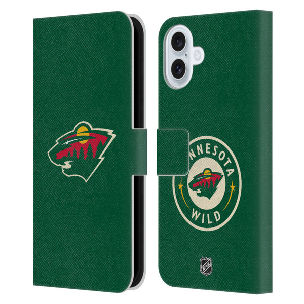 NHL Minnesota Wild Plain Leather Book Wallet Case Cover For Apple iPhone 16 Plus