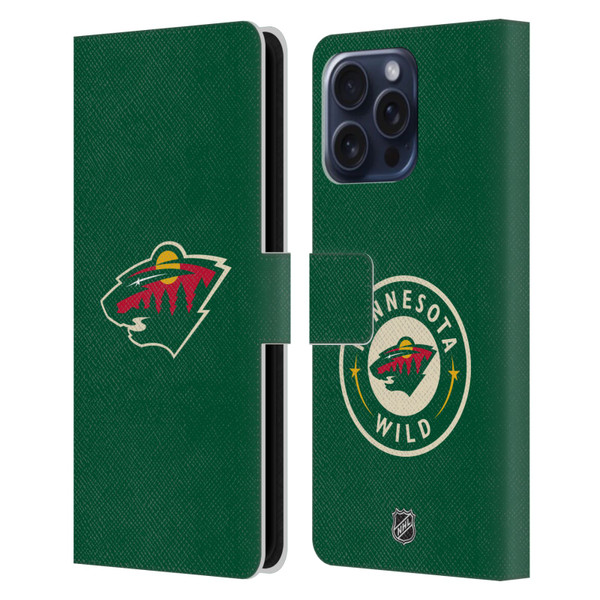 NHL Minnesota Wild Plain Leather Book Wallet Case Cover For Apple iPhone 16 Pro Max