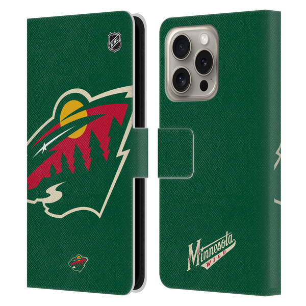 NHL Minnesota Wild Oversized Leather Book Wallet Case Cover For Apple iPhone 16 Pro