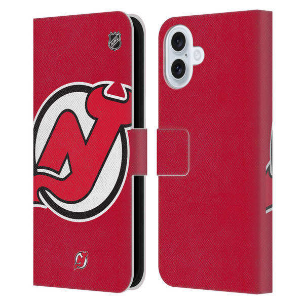 NHL New Jersey Devils Oversized Leather Book Wallet Case Cover For Apple iPhone 16 Plus